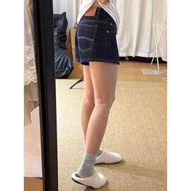 丹宁蓝色阔腿牛仔短裤女2025夏季新款梨型身材显瘦a字直筒热裤子