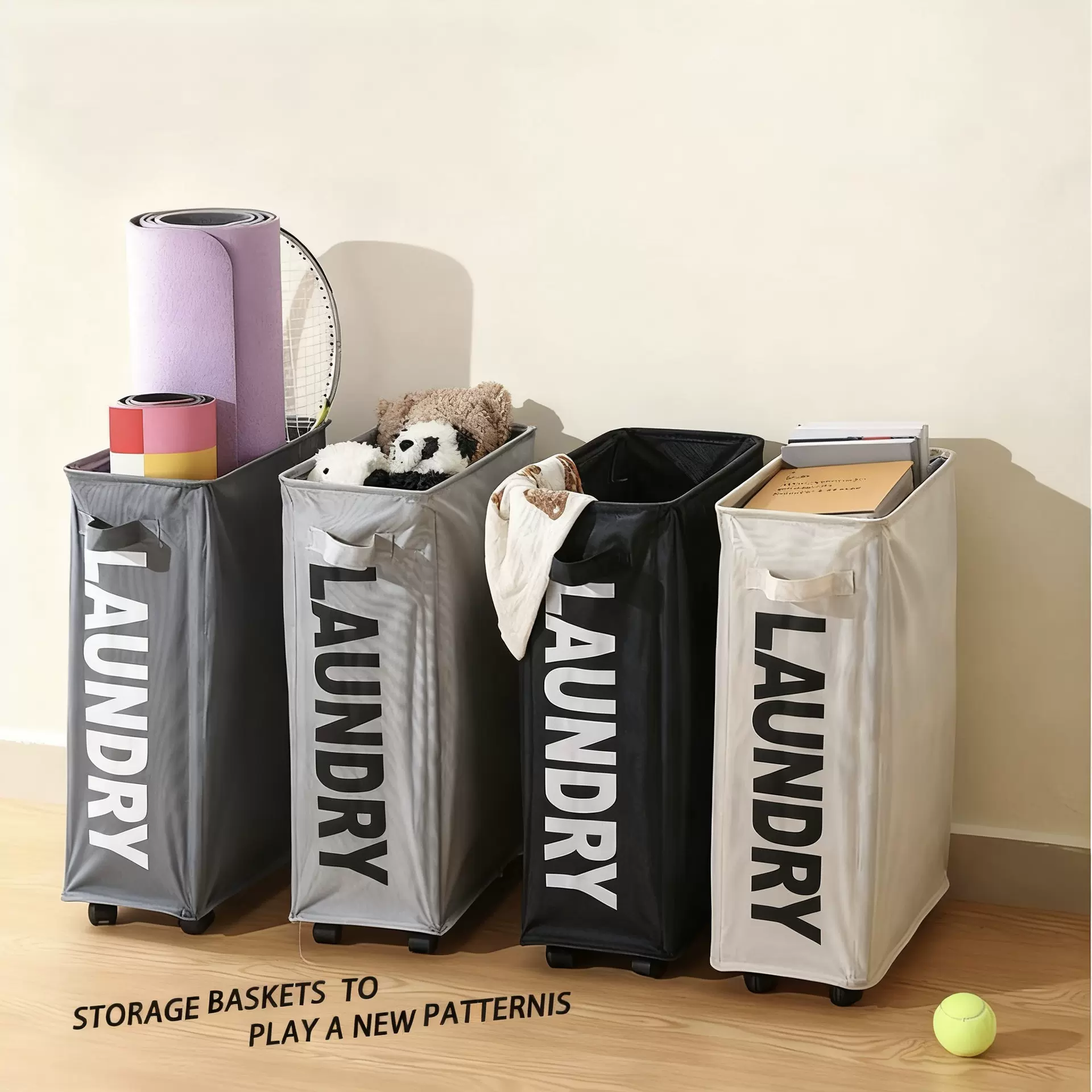 家用折叠脏衣篓宿舍收纳篮夹缝瑜伽垫收纳神器带轮子收纳桶大容量