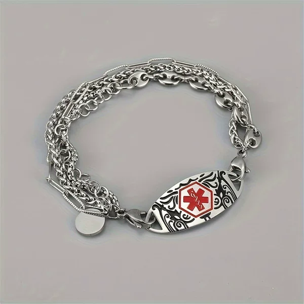 Amazon Cross-border Europe and America Hot Selling Stainless Steel Medical id Medical Logo Curved Brand Bracelet DIY Bracelet