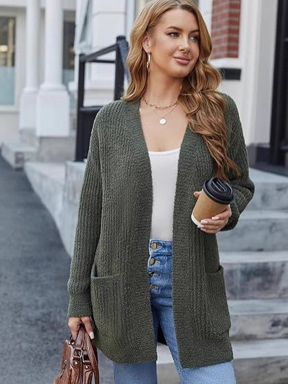 2025 Cross-Border Autumn and Winter Popular Women's Cardigan European and American Fashion Long-Sleeved Knitted Pocket Shirt Loose Casual Sweater for Women