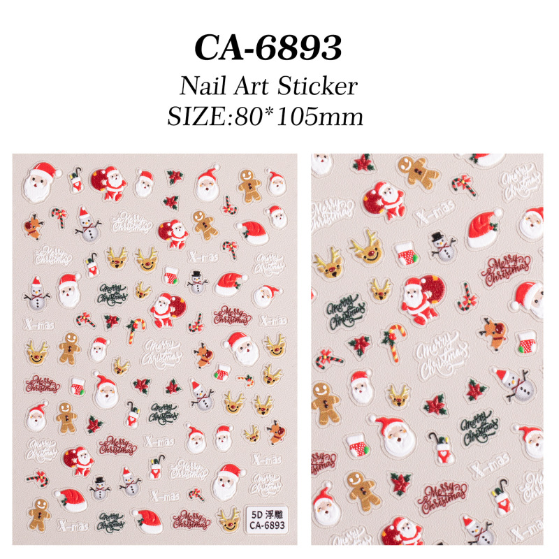 クリスマス雰囲気ネイルアートステッカー 5D レリーフ立体サンタクロースヘラジカネイルステッカーオーナメント CA スタイル|undefined