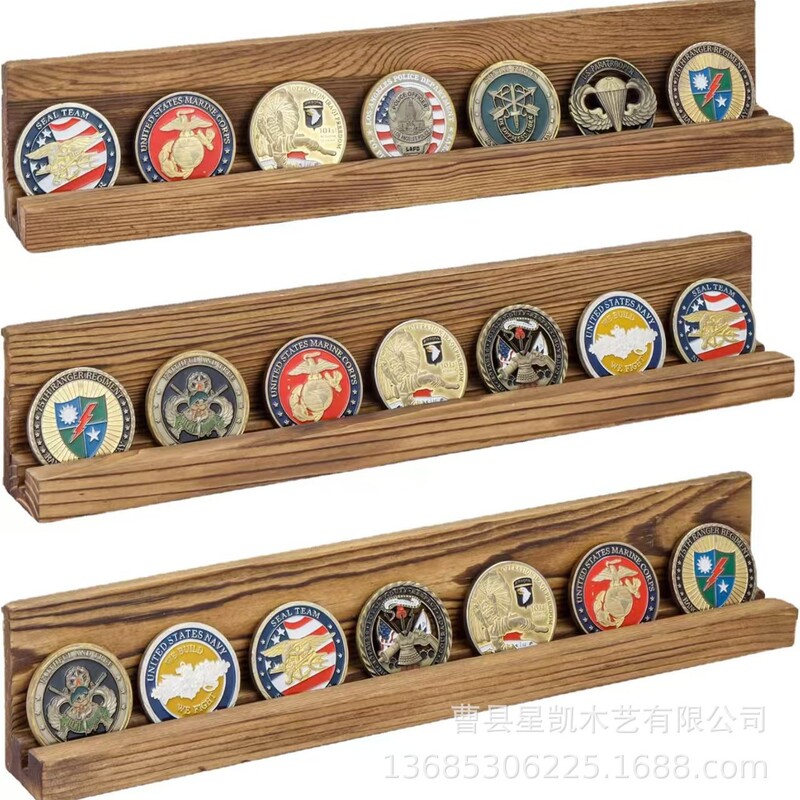 Cross-Border Wooden Wall-Mounted Country Military Challenge Coin Display Stand Modern Simple Wooden Coin Collection Wooden Stand