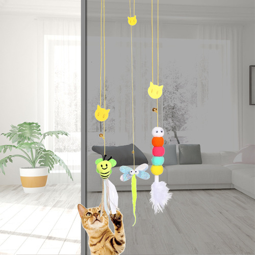New hanging cat toy, hanging on door, elastic rope, cat toy, feather mouse, cat stick, self-entertainment to relieve boredom