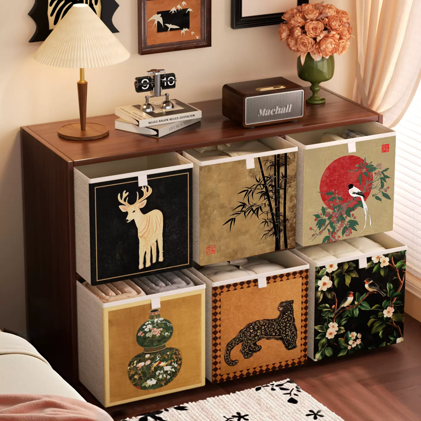 中古风收纳箱卡莱克格子柜非藤编收纳盒整理盒子大容量布艺收纳筐