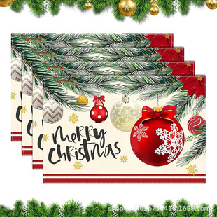 New Christmas Tree Printed Linen Placemat Cross Border Holiday Party Decoration Anti-Stain Heat Insulated Table Mat Placemat