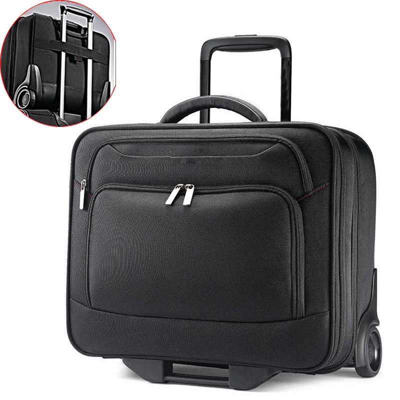 Source Factory Customized Trolley Case with Roller Wheels Large Capacity Laptop Aviation Business Travel Bag Black