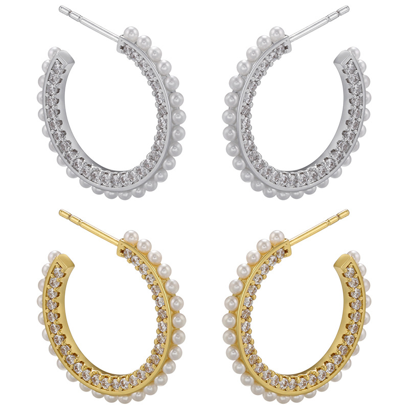 Fashion Geometric Copper Plating Artificial Pearls Zircon Earrings 1 Pair