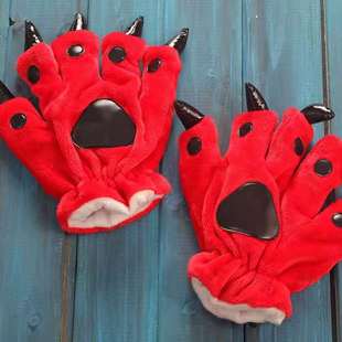 Flannel Cute Cartoon Dinosaur Gloves Onesies Pajamas Animal Paw Stuffed Matching Gloves Parent-Kids Pajamas