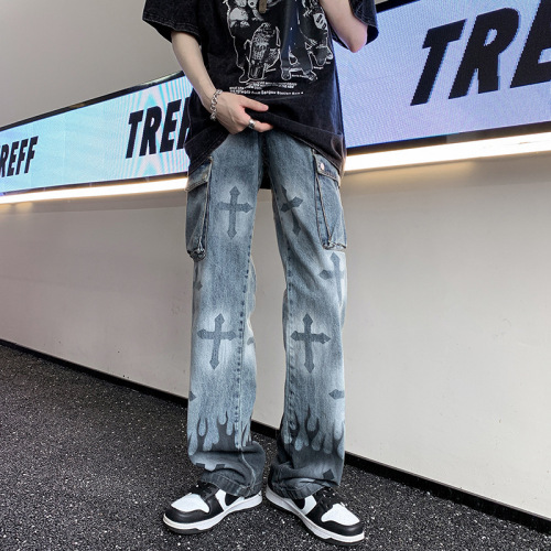 High Street Drop-Crotch Men's Summer Straight Leg Loose Crossbody Wide Leg Casual Trendy Punk Cool Trousers