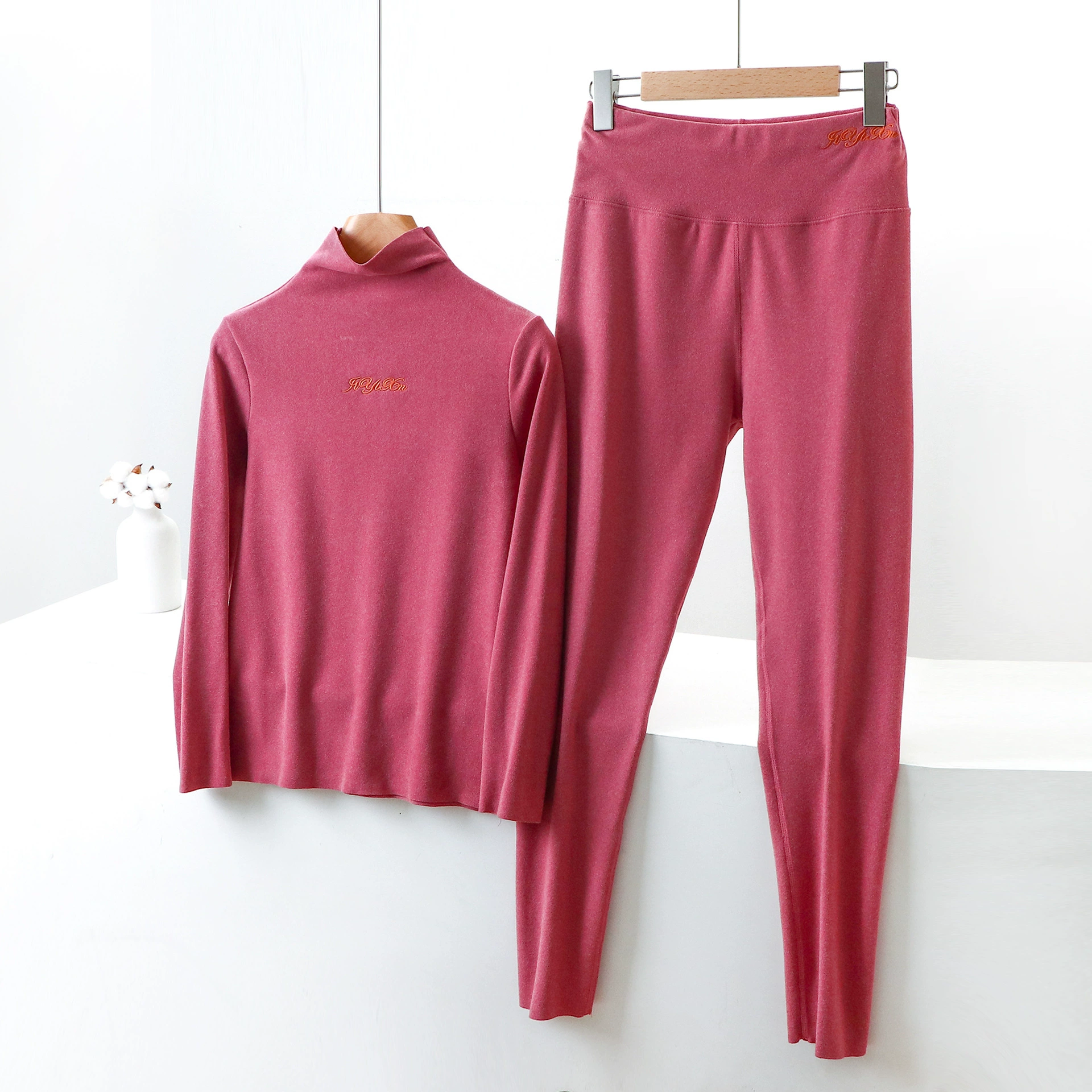 Velvet keep warm set, thermal underwear, high collar, slim fit