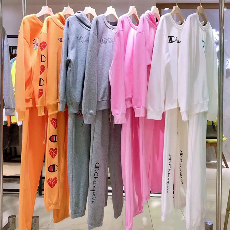 Popular Champion Spring and Summer Korean Style Loose Design Round Neck Suit Sweatshirt Letter Print Trendy Solid Women's Clothing Wholesale