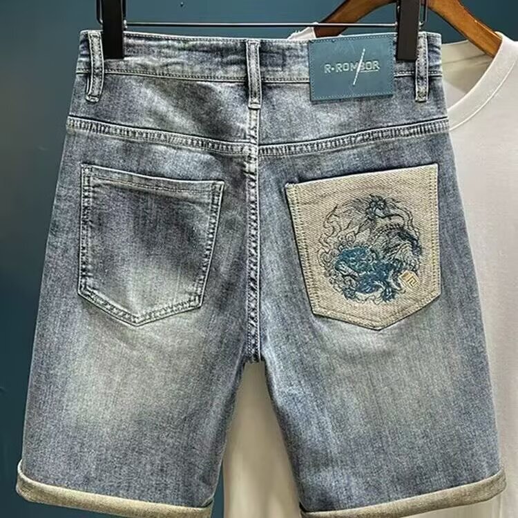 2025 Summer New Men's Denim Shorts Versatile Slim High-End Fashion Stylish Washed Retro Casual Five-Point Shorts
