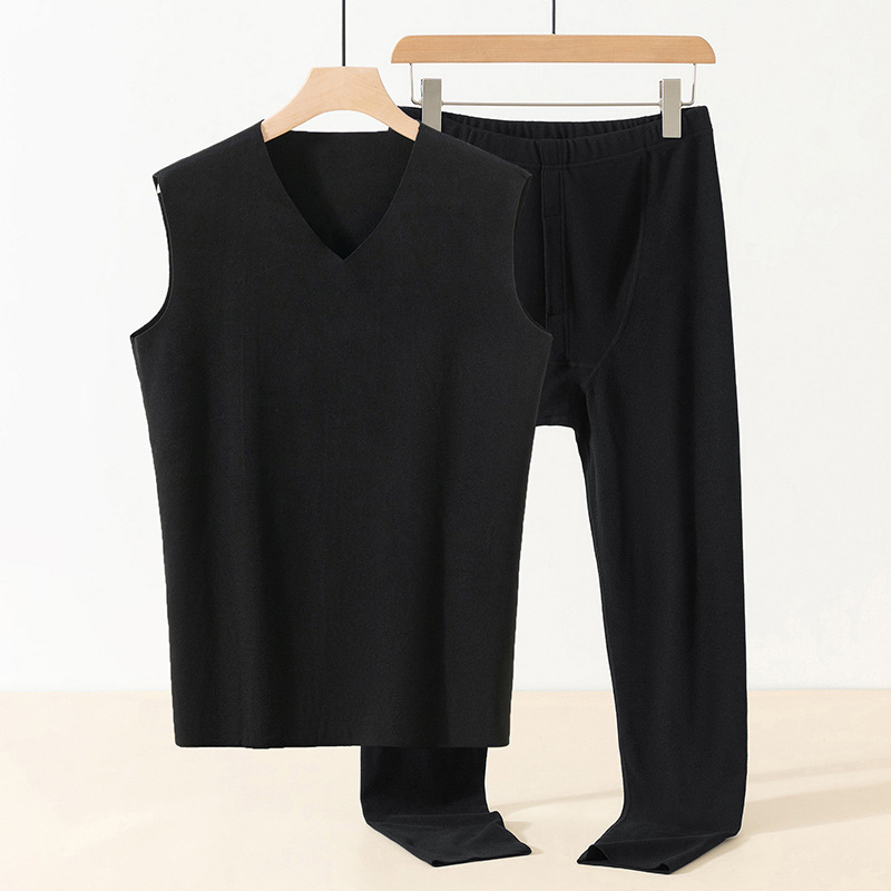 Double-sided velvet underwear men's winter warm cold-proof fever suit bottoming vest black seamless autumn clothes pants