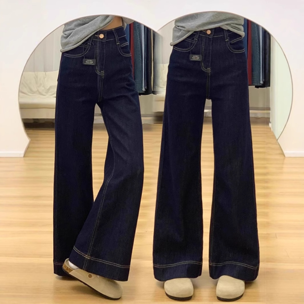 Tannin Blue Little Slimp Jeans Women's Spring and Summer 2025 dark blue High Waist Slimming Wide Leg Flared Pants