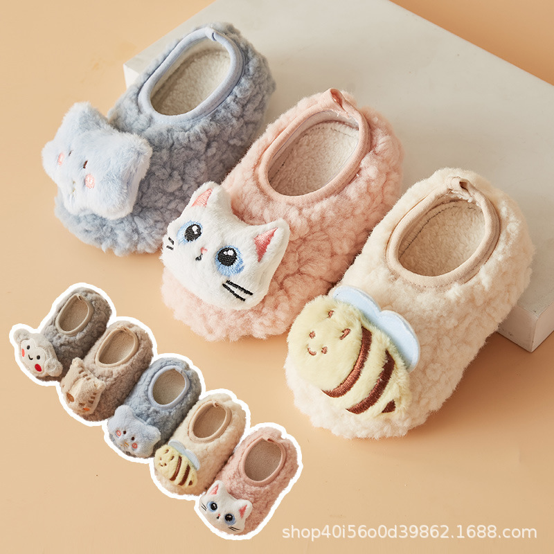 Winter children's floor socks baby fleece-lined thickened silicone anti-slip bottom baby toddler indoor home warm socks