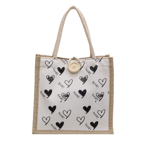 Korean version ins canvas handbag  summer student lunch box lunch bag Japanese cosmetics storage bag