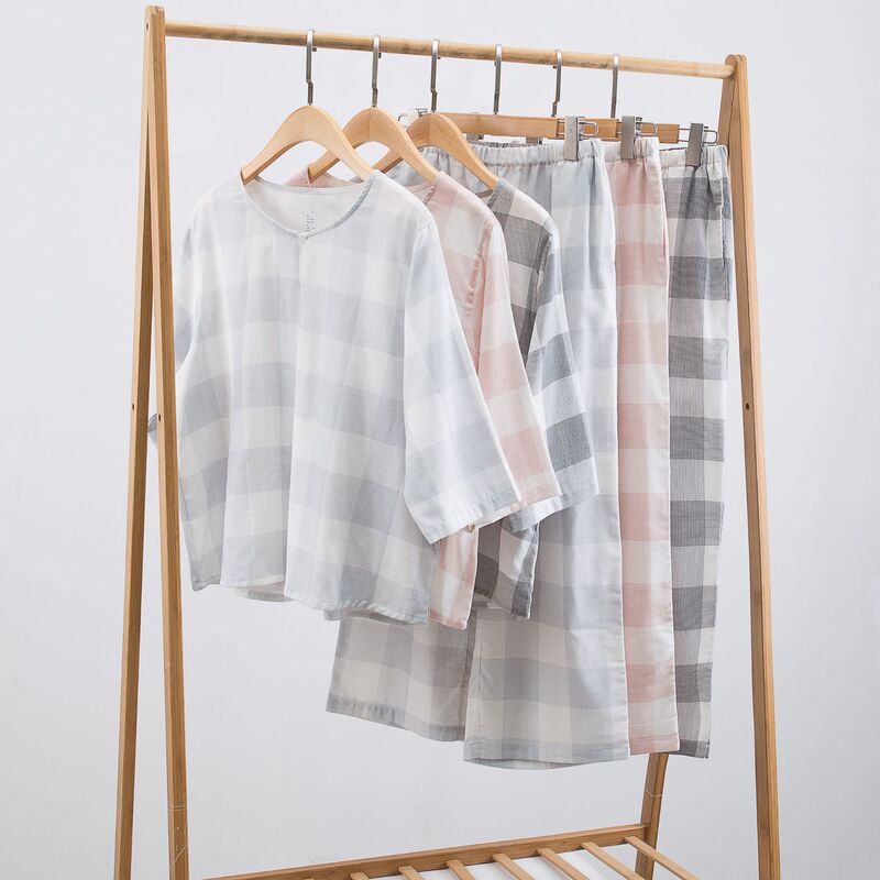 Home Wear, Pure Cotton Double-Layer Gauze Pullover, Round Neck, Women's Three-Quarter Sleeve Pajama Set, Pure Cotton Casual Two-Piece Set, Cool Feeling