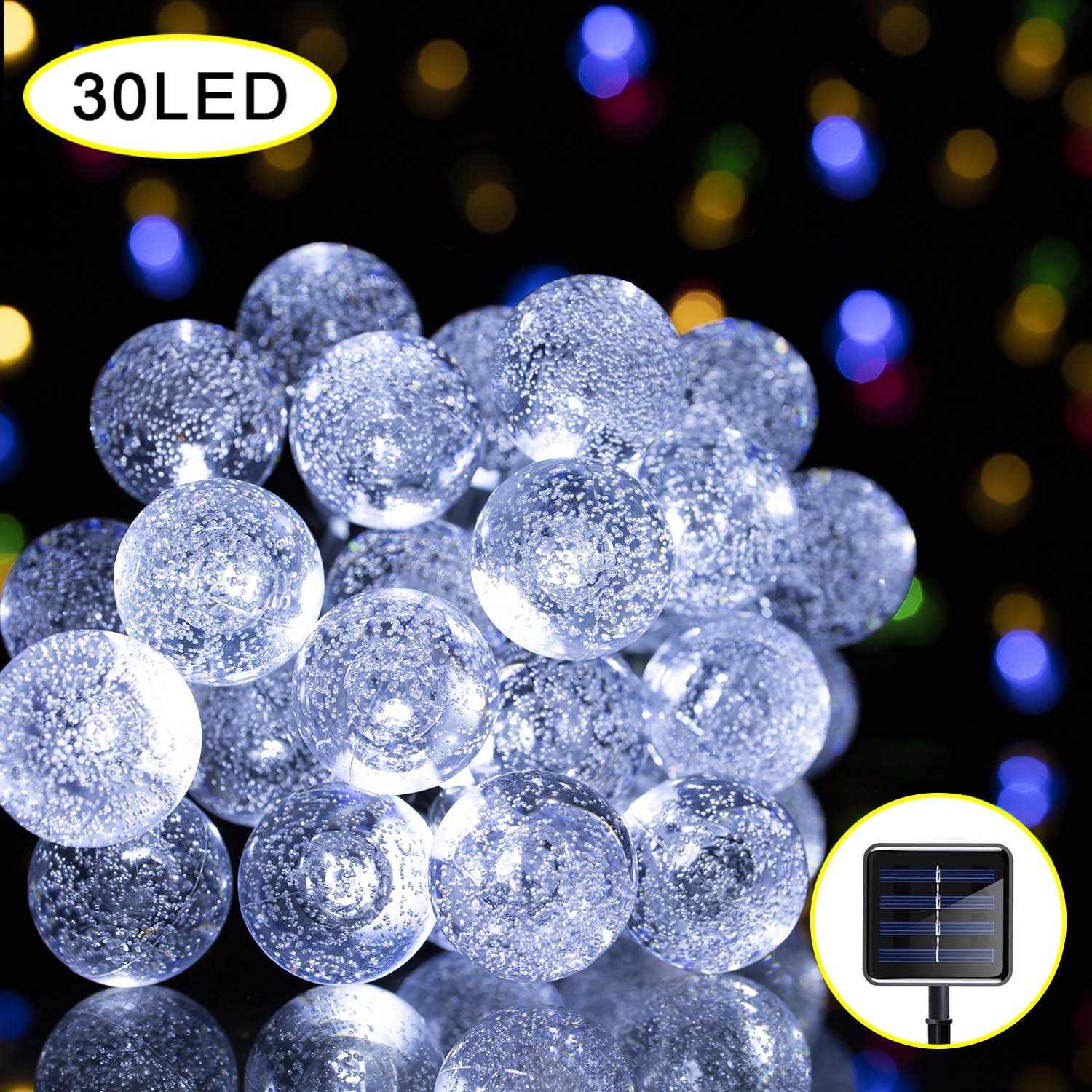 Transfronteriza nueva burbuja solar bola Cadena de luz 30LED luces de colores Festival de Navidad patio luces decorativas al aire libre a prueba de agua