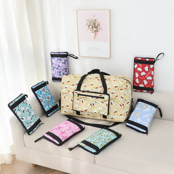 Large Capacity Cartoon Oxford Cloth Kulomi Leisure Travel Folding Clothes Storage Bag Portable Crossbody Luggage Bag