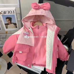 Girls' Jackets Children's Padded Jackets Autumn and Winter New Style Warm Three-In-One Detachable Cotton Jackets