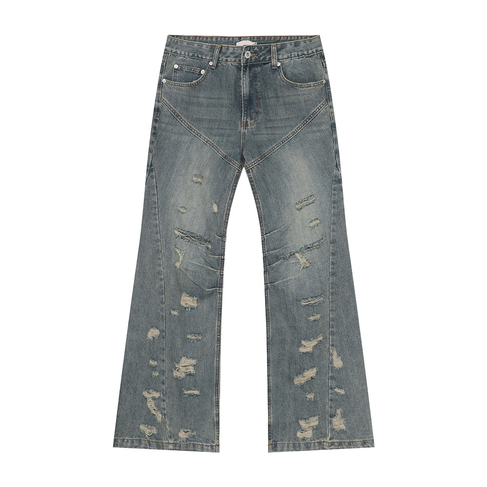 MTLCLOTHES Hombres| Otoño nuevo nicho de la calle de residuos de viento agujero diseño retro microlongo jeans