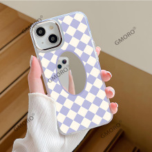 跨境榜单小清新格纹iPhone17苹果手机壳16promax带镜面大孔保护套