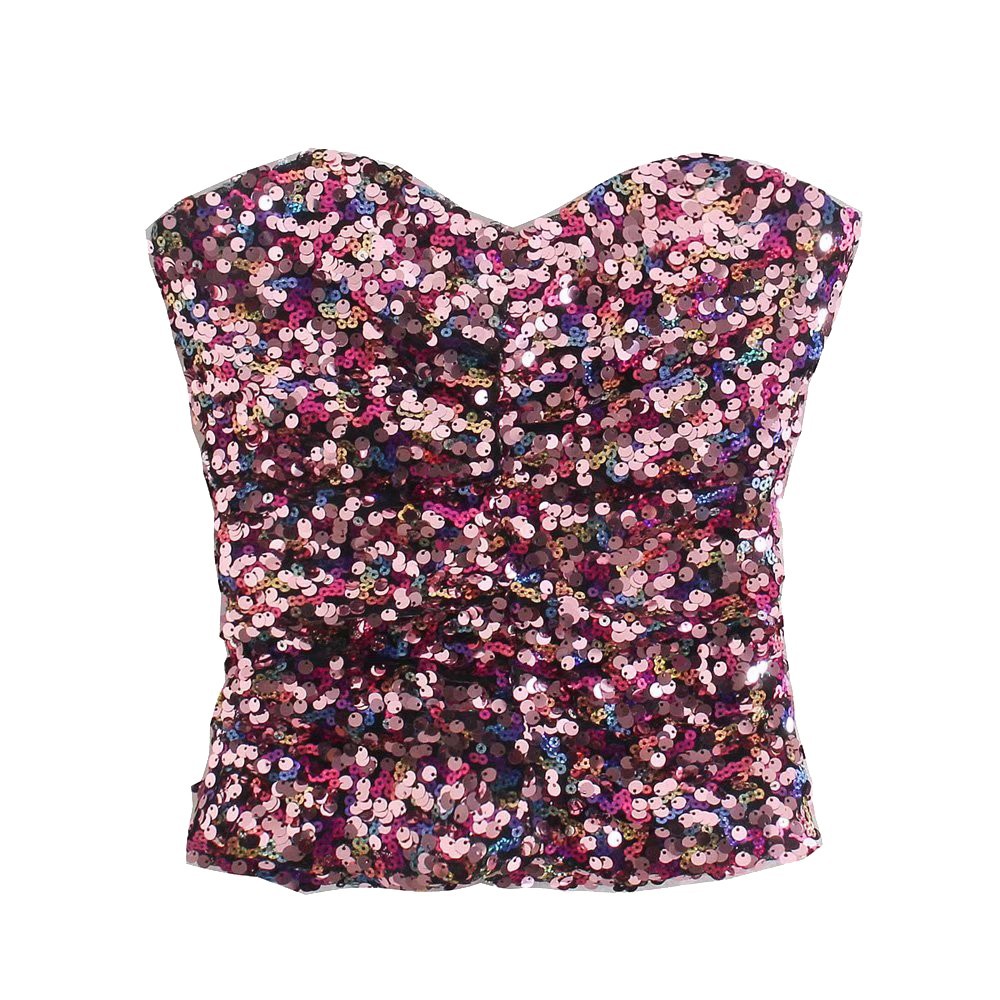 Damenbekleidung Damen Tube Top Design mit Pailletten im französischen Stil Kurzes Top_voghion.com