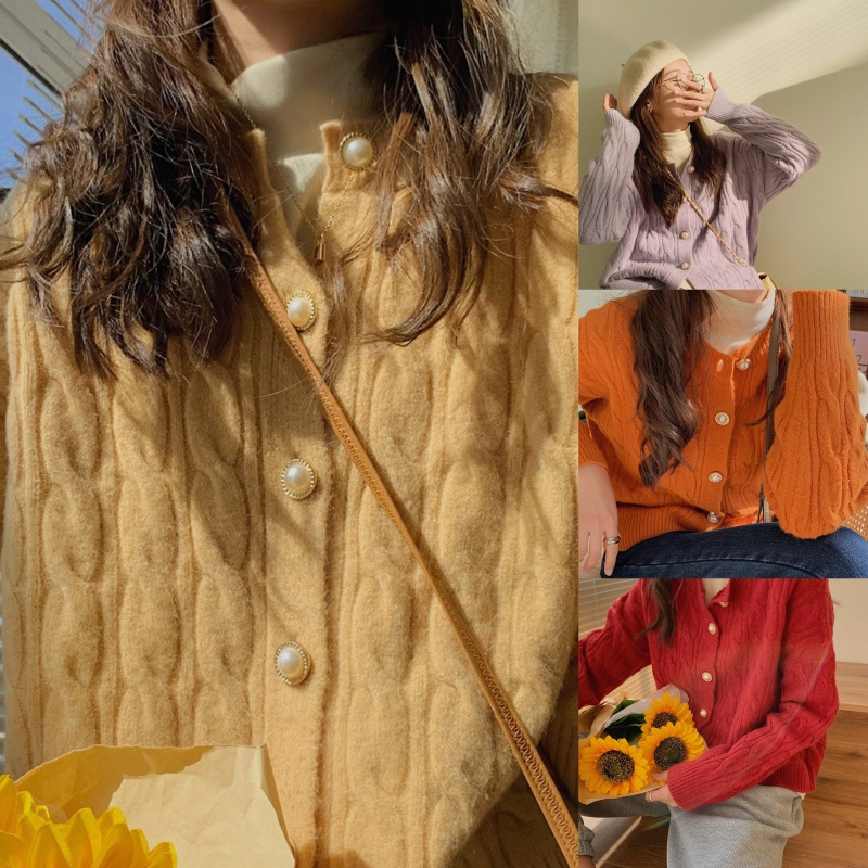 2023 autumn and winter V-neck coat cardigan sweater women's loose lazy style long sleeve outerwear sweater top all-matching
