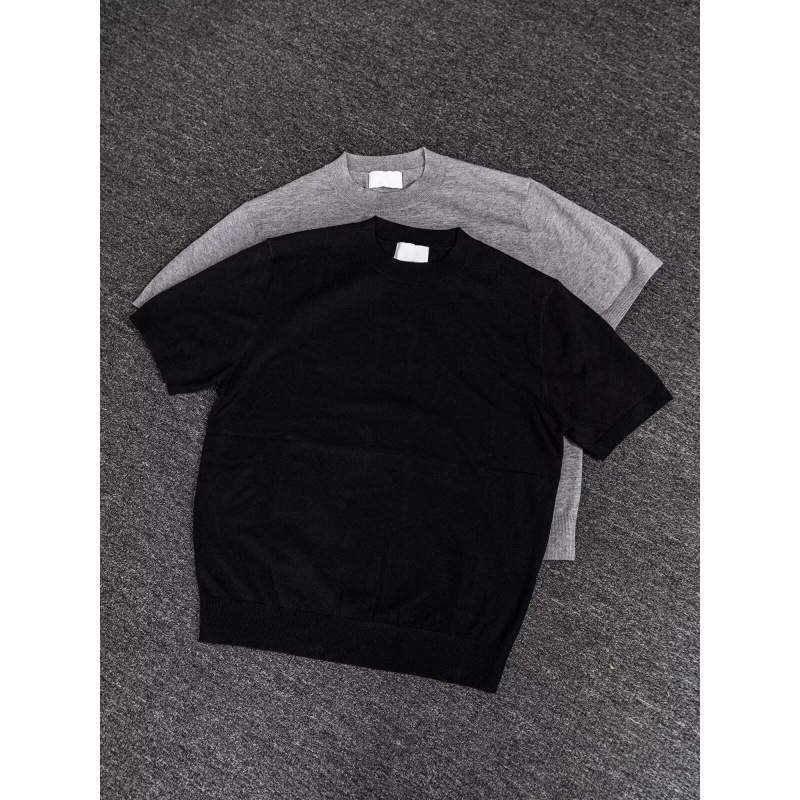 American Style Old Money Style Small neckline Solid Color Shoulder Draped Knitted T-shirt Men's cleanfit Loose Casual Short-sleeved T-shirt for Summer