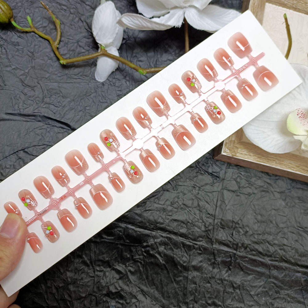 Esmalte corto de diamantes coloridos en 3D 30 piezas de armadura prefabricada francesa parche de uñas de uñas hecho a mano ojo de gato image 4
