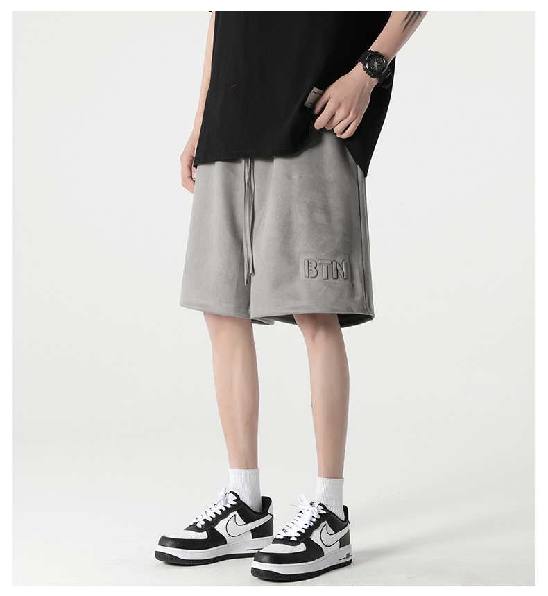 New summer casual shorts for men, suede loose stretch capri pants, American steel stamp straight-leg sport pants pic 19