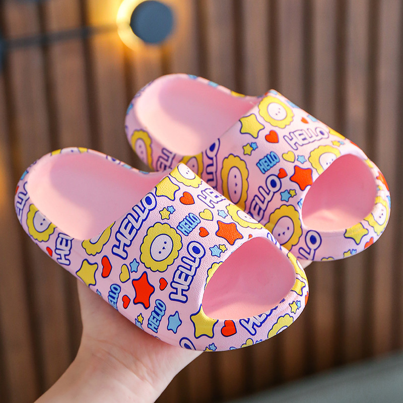 工厂直销新款现货儿童EVA厚底拖鞋轻便室内拖印刷浴室一字拖批发