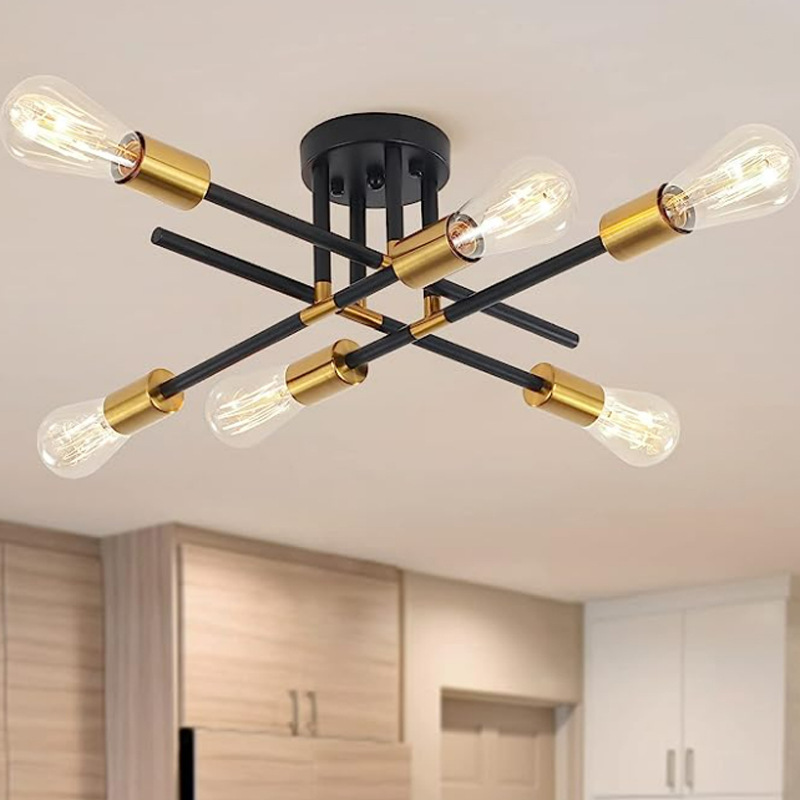 Cross-border American ceiling lamp 4 heads 6 heads retro black gold farmhouse dining room living room bedroom study kitchen chandelier