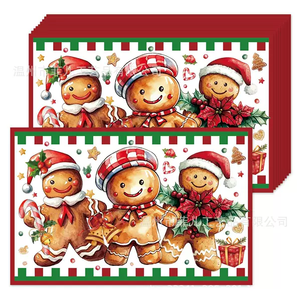 Ca170 Christmas Square Placemats Gingerbread Man Party Decorations Holiday Party Disposable Placemat Paper