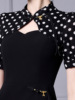 Qipao skirt polka dot patchwork button up stand up collar and buttocks wrapped skirt dress