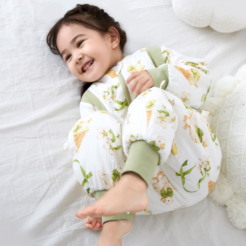 Quilted children's bamboo fiber split-leg sleeping bag autumn thickened baby constant temperature bamboo cotton gauze baby antibacterial pajamas Category A