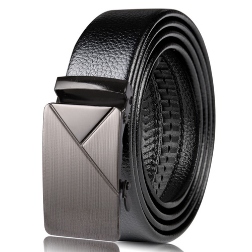 Men's belt wholesale market source business casual leather belt laser automatic buckle edge-sealed faux leather litchi pattern pants waist belt