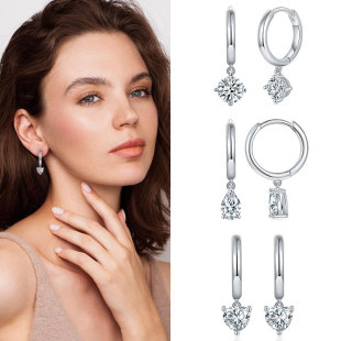 Cross-border new moissanite earrings 925 sterling silver plated 18K gold earrings 5mm round heart-shaped water drop pear-shaped earrings