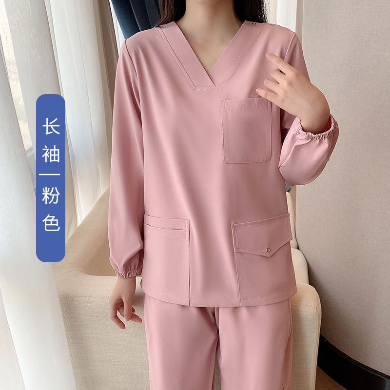 手洗い服女性男性長袖弾力速乾秋冬医師口腔ベルベット厚手服ブラシ手作業服|undefined