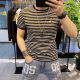 2023 Summer New Fashionable Embroidered Black and White Striped Instagram Popular Brand Slim-fit Men's Round Neck Half Sleeve T-shirt