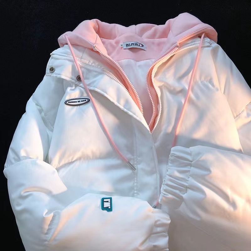 【现货】冬季感炸街假两件双帽棉服男女港风宽松保暖加厚面包服