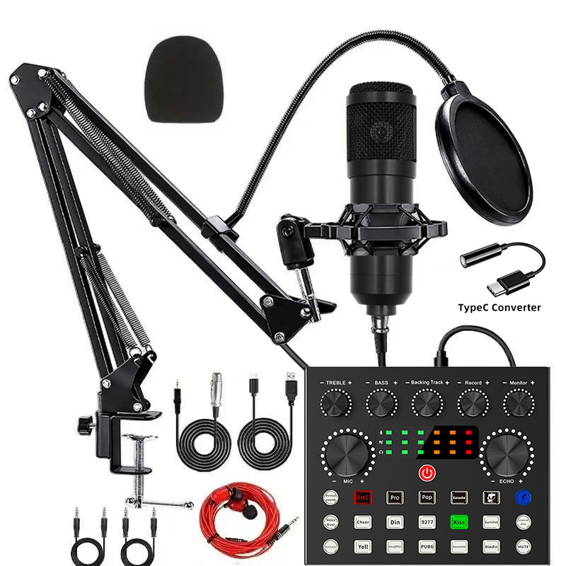 bm800 negro + v8s + kit de conversión typec + auriculares