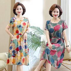中高年女性の綿ワンピース、夏服、おしゃれなママの綿シルクスカート、おしゃれな中高年女性の綿シルクミドル丈スカート