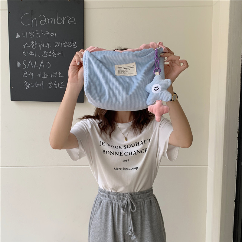 19212 corduroy retro underarm bag, sweet and youthful girl's single-shoulder bag with contrasting colors, cute student square bag undefined