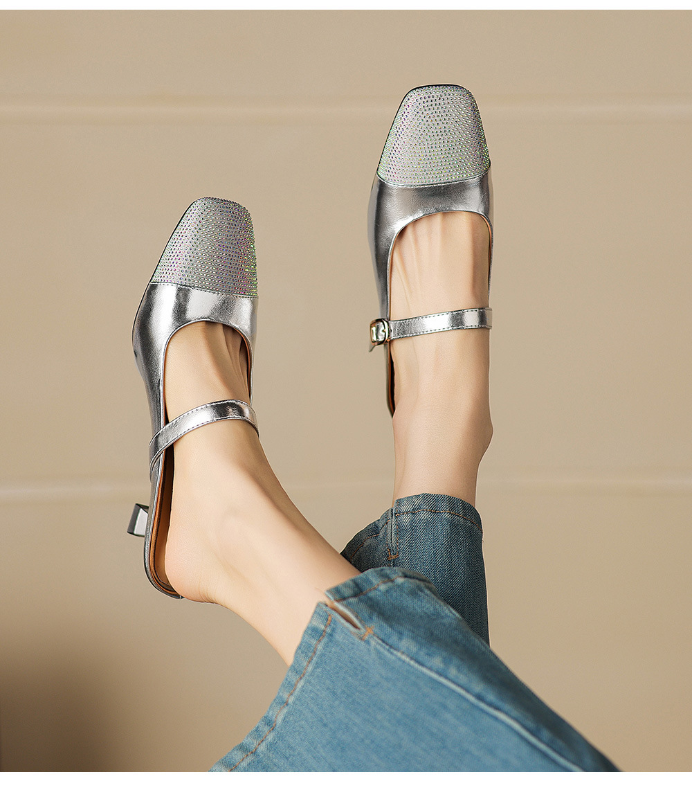 Sandal nữ mũi vuông bít mũi hở gót, gót 5 cm, phong cách tiểu hương — màu vàng chi tiết 8