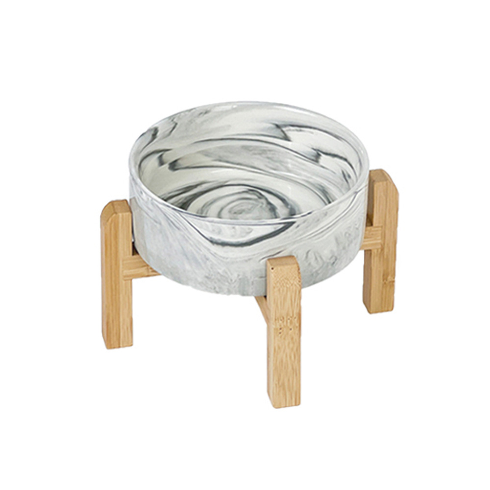Tazón para perros de Amazon transfronterizo Tazón de arroz de mármol para gatos Marco de madera de bambú de patas altas Tazón para beber Tazón para comida para gatos Tazón para gatos Cerámica