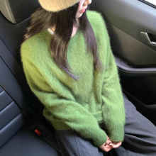 韩系秋款仿貂绒毛茸茸宽松显瘦毛衣女圆领套头针织衫简约基础内搭