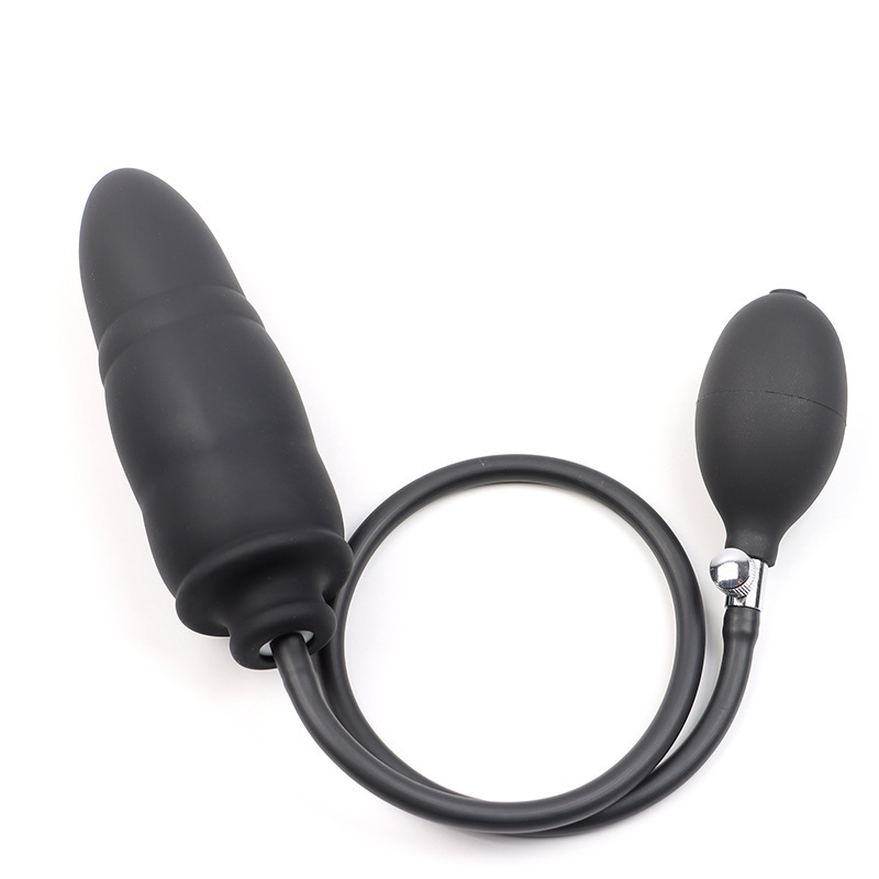 Inflatable Silicone Anal Plug with Expansion Bulb, Black TPE Adult Toy — detail image 6