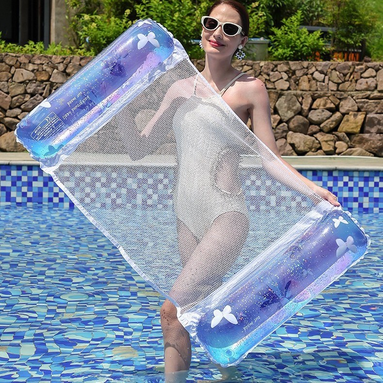 Purple Butterfly Foldable Inflatable Floating Row Swimming Pool Striped Floating Bed Water Amusement Hammock Single Recliner Floating Row