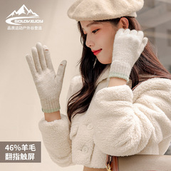 New Autumn/Winter Wool Knitted Gloves for Women, Windproof and Warm, Fleece Lined and Thick, Touchscreen Reversible Gloves DZ141